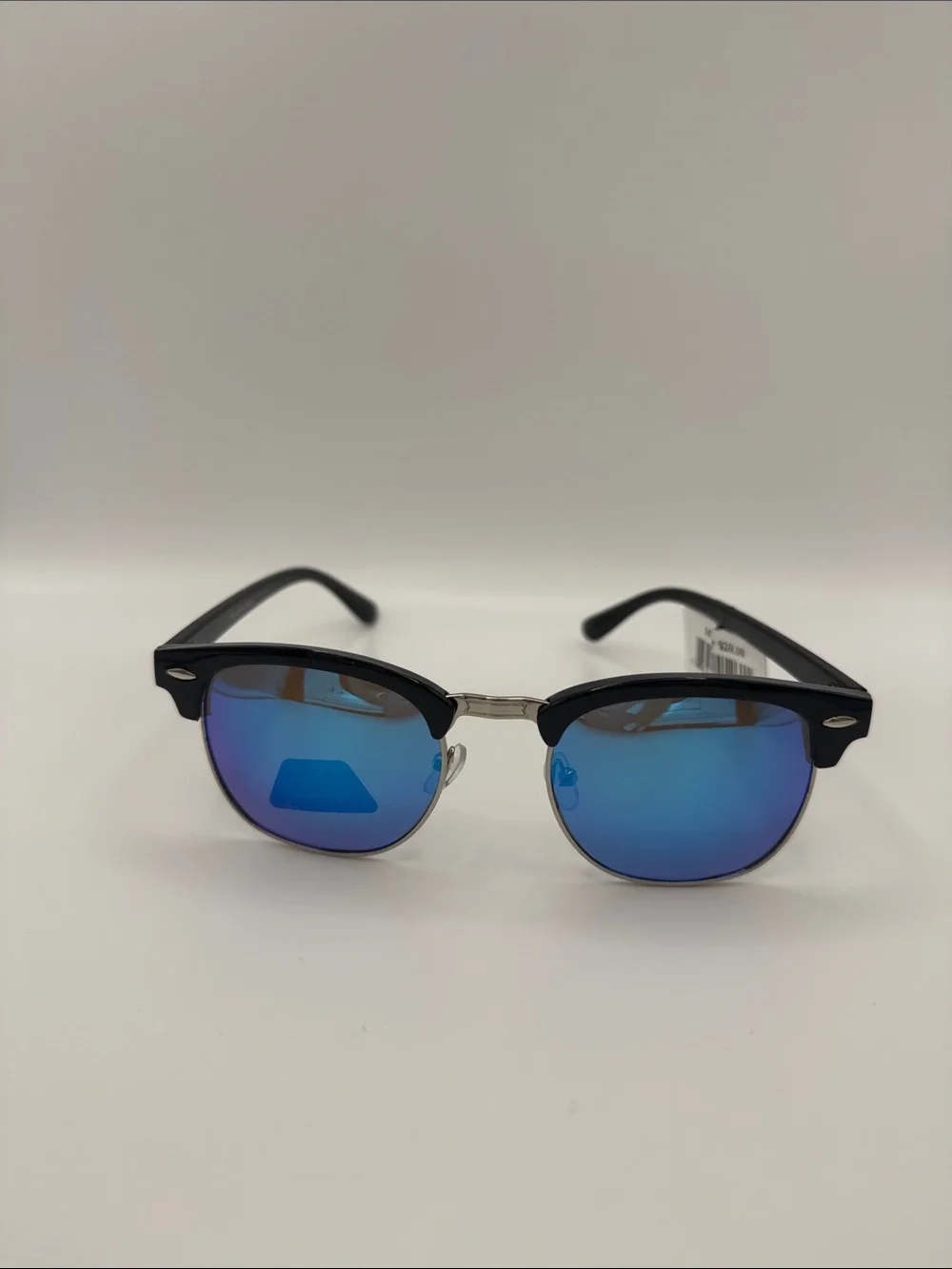 Black Frame Sunglasses with Blue Mirrored Lenses